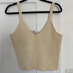 Zara Tan Ribbed Crop Tank Top